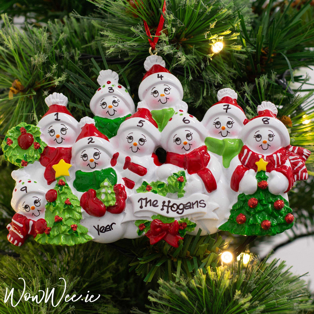 Personalised Christmas Ornament - Snow Family 9 People - WowWee.ie Personalised Gifts