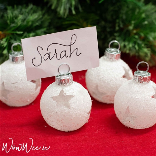 Bauble Place Card Holders - Set of 4 - Snowy Star Design - WowWee.ie Personalised Gifts