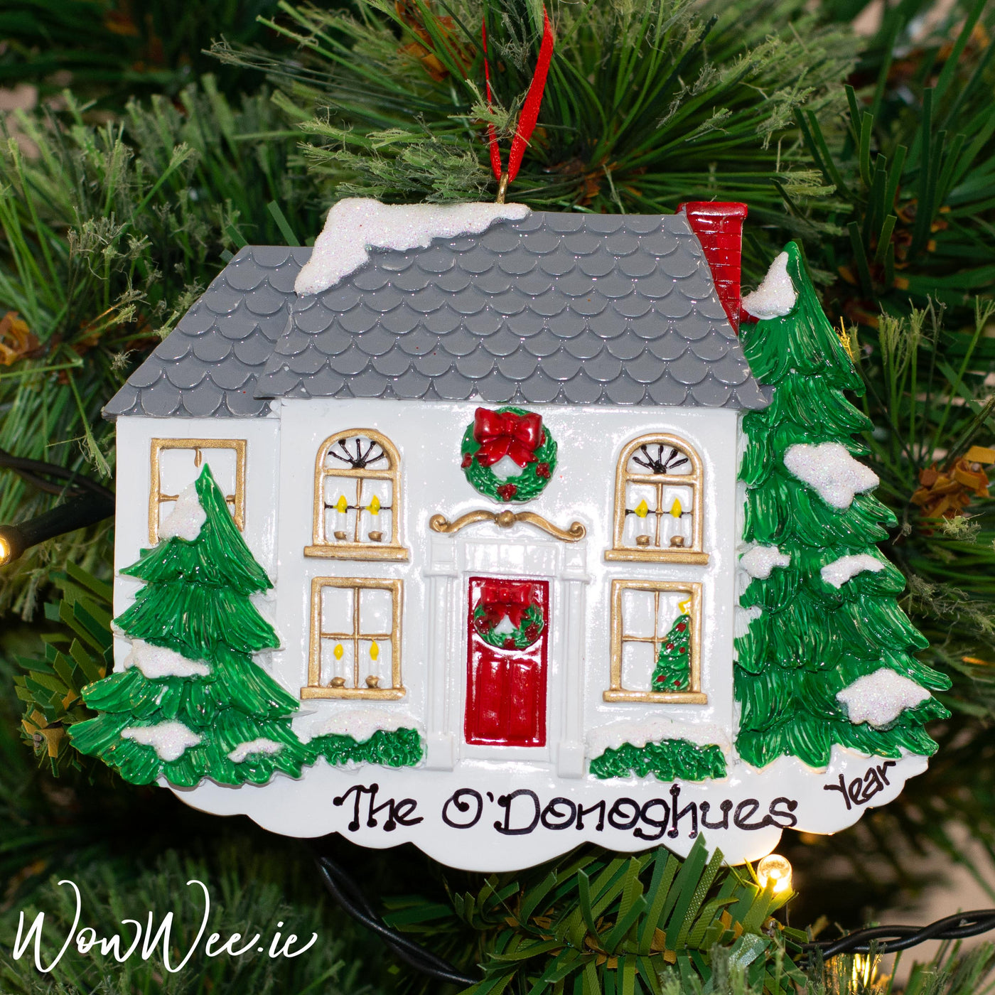 Personalised Christmas Ornament - Grey House - WowWee.ie Personalised Gifts