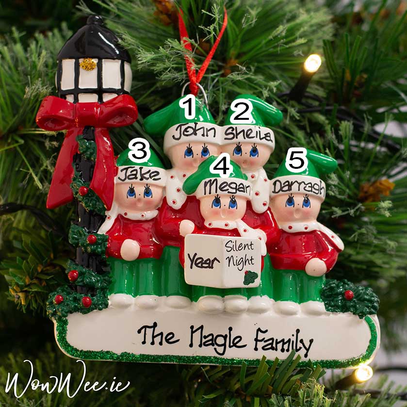 Personalised Christmas Ornament - Caroler Family 5 - WowWee.ie Personalised Gifts