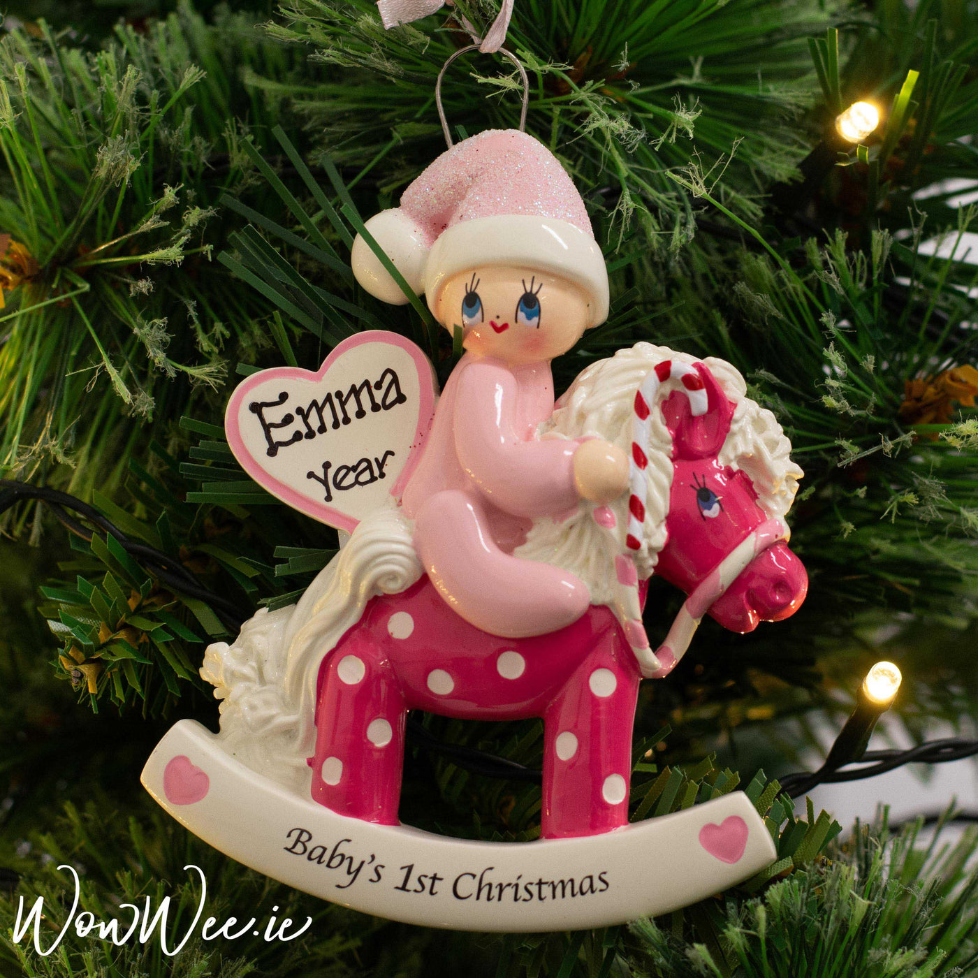 Personalised  Baby's 1st Christmas Ornament - Pink Rocking Horse - WowWee.ie Personalised Gifts