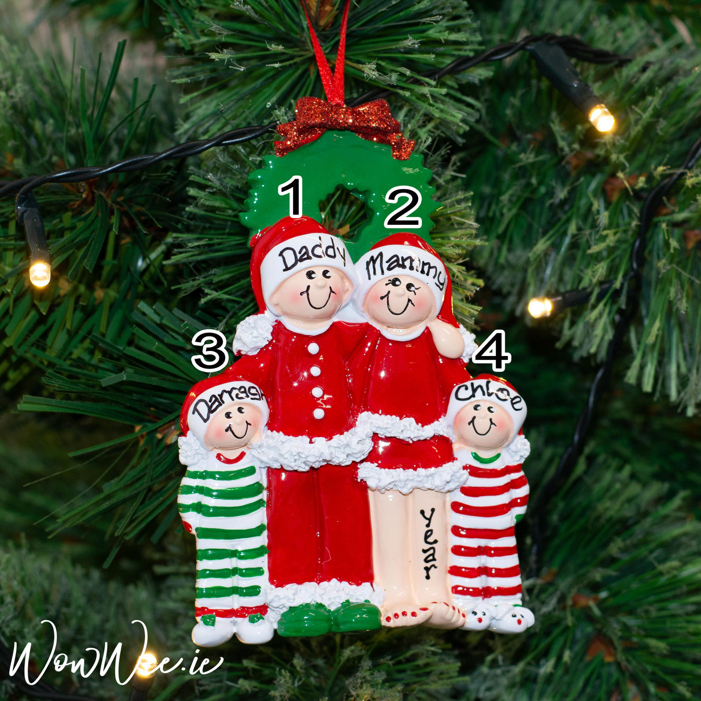 Personalised Snowman Christmas Ornament - Christmas Eve Family 4 - WowWee.ie Personalised Gifts
