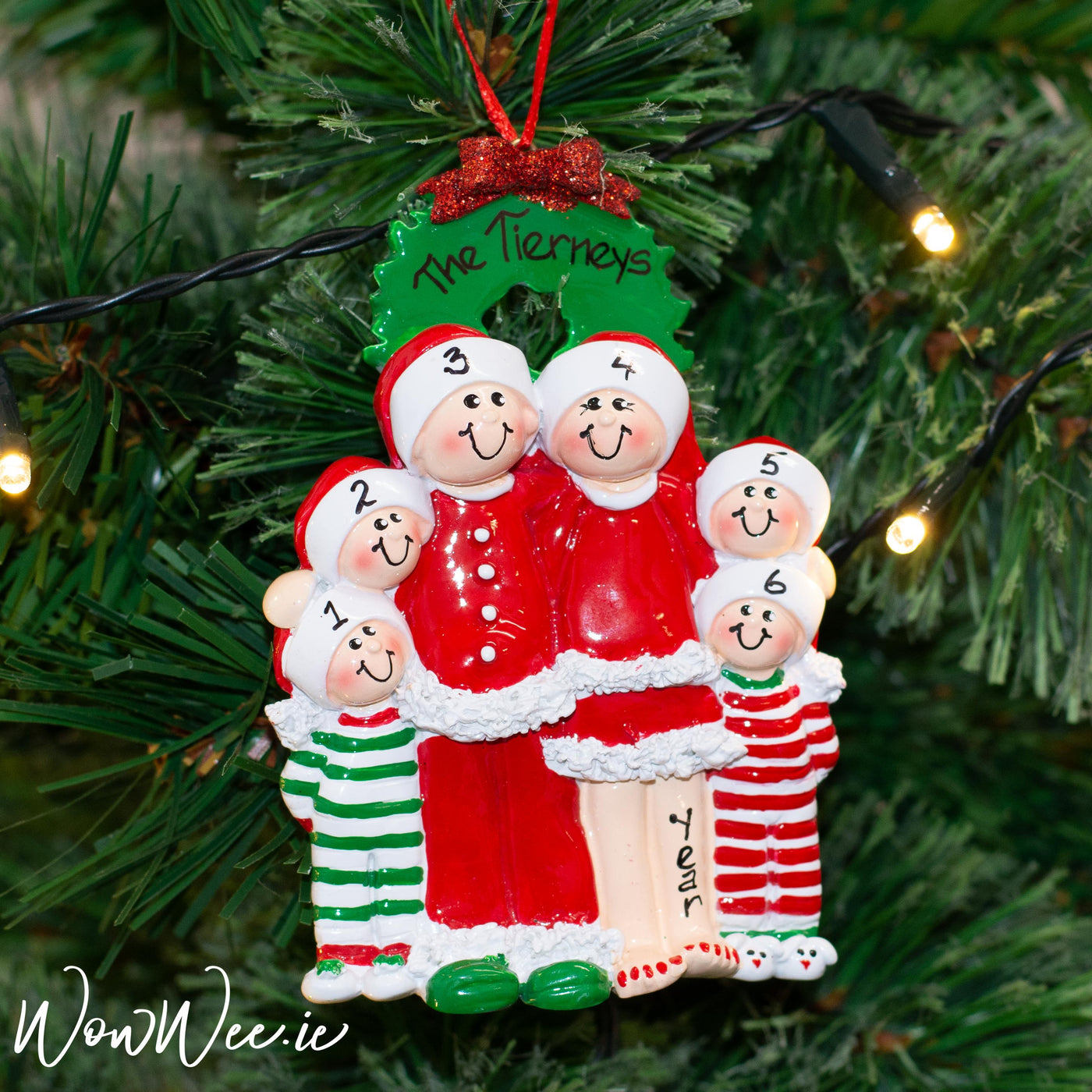 Personalised Christmas Tree Decoration - Christmas Eve Family of 6 - WowWee.ie Personalised Gifts