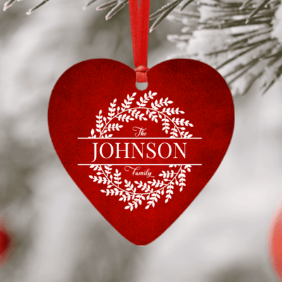 Personalised Christmas Heart Ornament - Family Name