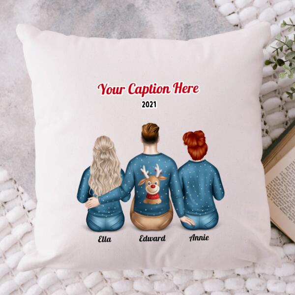 Personalised Christmas Family Cushion - Siblings/ Friends 2 Female & 1 Male