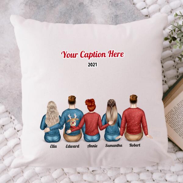 Personalised Christmas Family Cushion - Siblings/ Friends 3 Female & 2 Male