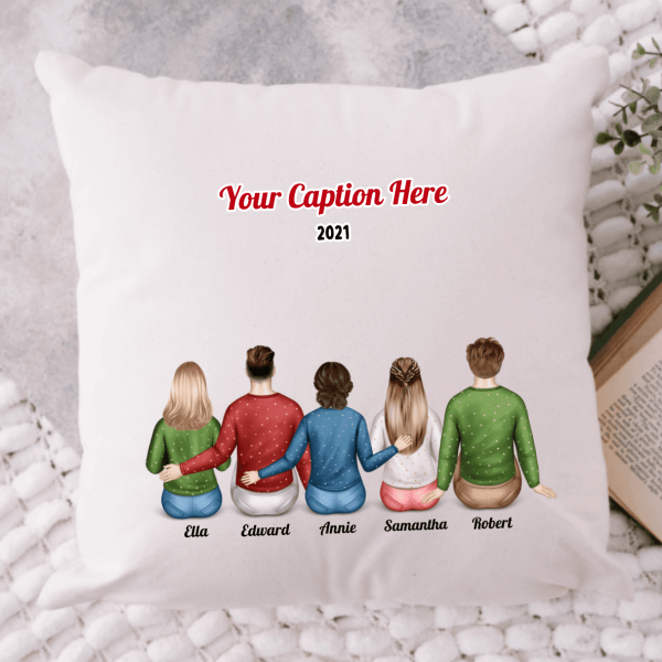 Personalised Christmas Family Cushion - Siblings/ Friends 3 Female & 2 Male