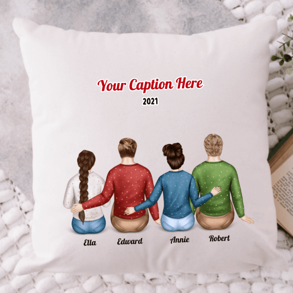 Personalised Christmas Family Cushion - Siblings/ Friends 2 Female & 2 Male