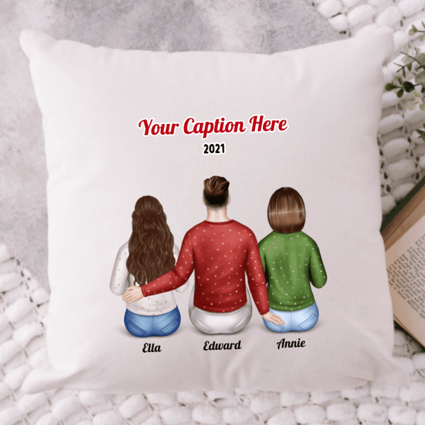 Personalised Christmas Family Cushion - Siblings/ Friends 2 Female & 1 Male