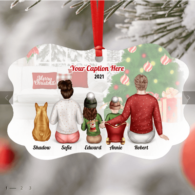 Personalised Christmas Family with Dog Ornament - Parents, Child & Baby