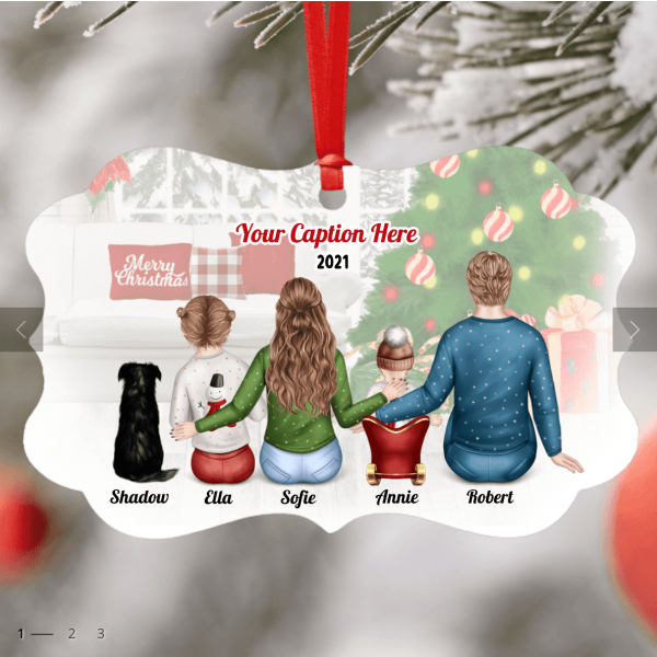 Personalised Christmas Family with Dog Ornament - Parents, Teenager & Baby