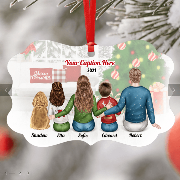 Personalised Christmas Family with Dog Ornament - Parents & 2 Teenagers