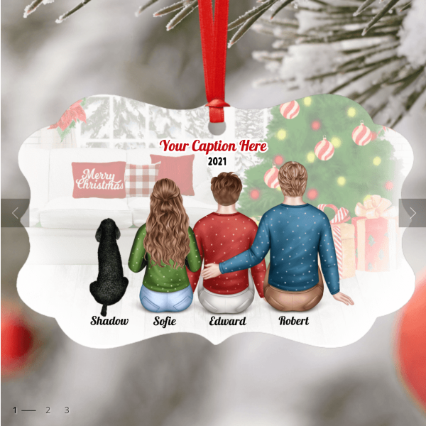 Personalised Christmas Family with Dog Ornament - Parents & Adult Son