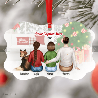 Personalised Christmas Family with Dog Ornament - Parents & Adult Daughter