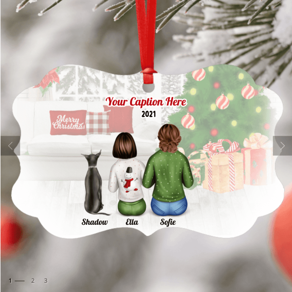 Personalised Christmas Family with Dog Ornament - Mother & Teenager