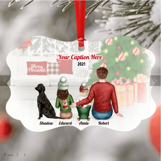 Personalised Christmas Family with Dog Ornament - Father, Child & Baby