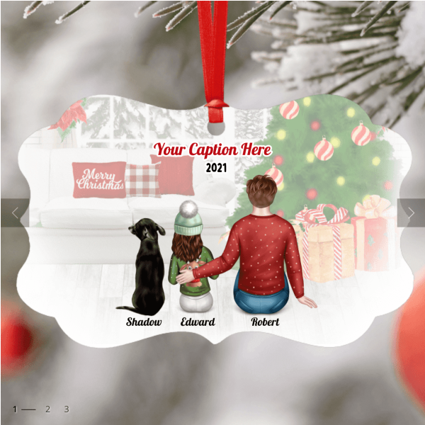 Personalised Christmas Family with Dog Ornament - Father & Child