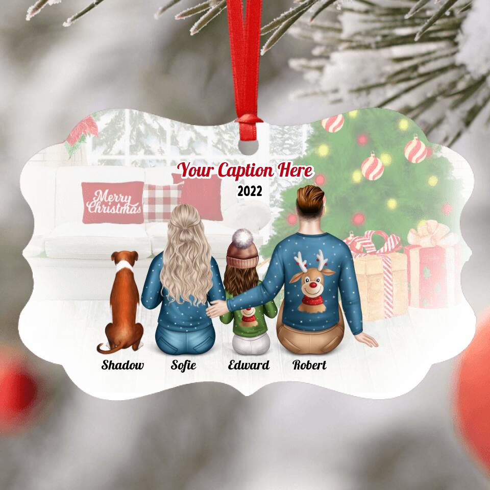 Personalised Christmas Family with Dog Ornament - Parents With Child