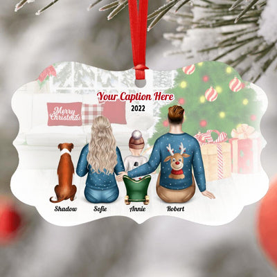 Personalised Christmas Family with Dog Ornament - Parents & Baby