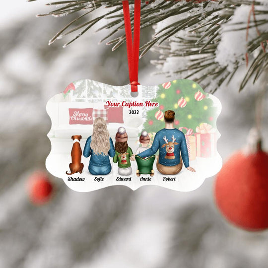 Personalised Christmas Family with Dog Ornament - Parents, Child & Baby