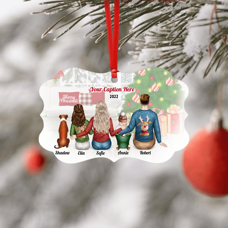 Personalised Christmas Family with Dog Ornament - Parents, Teenager & Baby