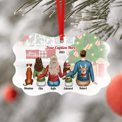 Personalised Christmas Family with Dog Ornament - Parents, Teenager & Child