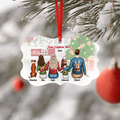Personalised Christmas Family with Dog Ornament - Parents, Teenager & Child