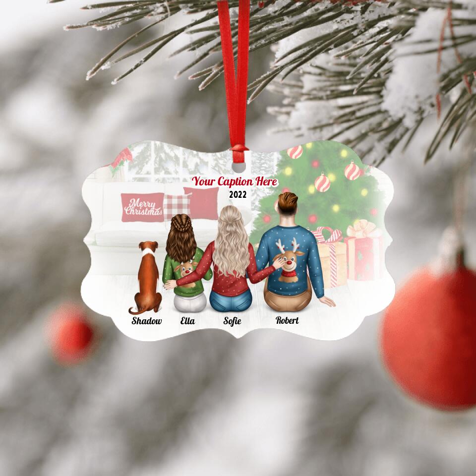 Personalised Christmas Family with Dog Ornament - Parents & Teenager