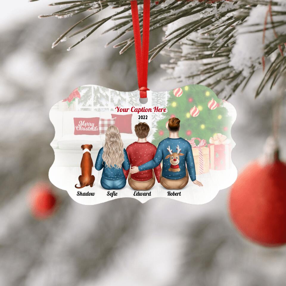 Personalised Christmas Family with Dog Ornament - Parents & Adult Son