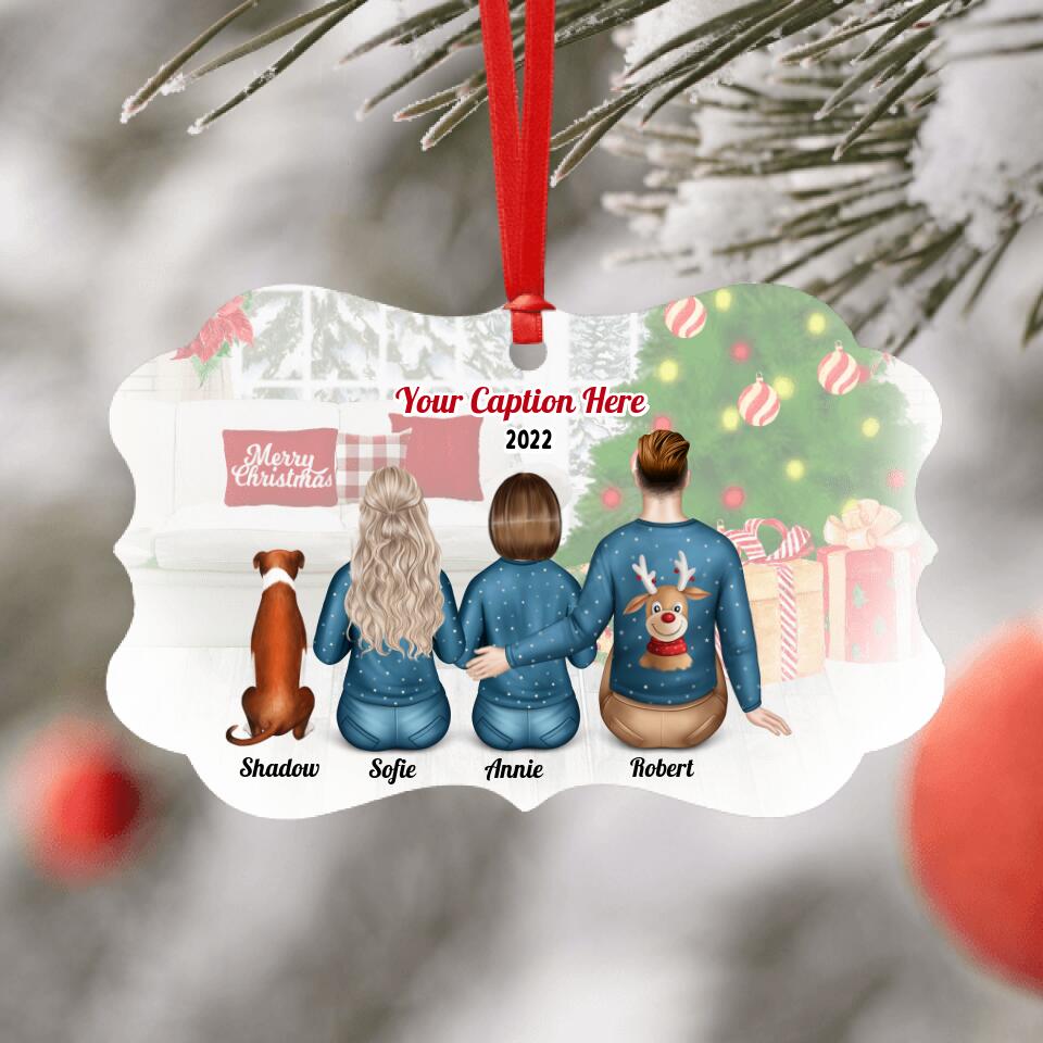 Personalised Christmas Family with Dog Ornament - Parents & Adult Daughter