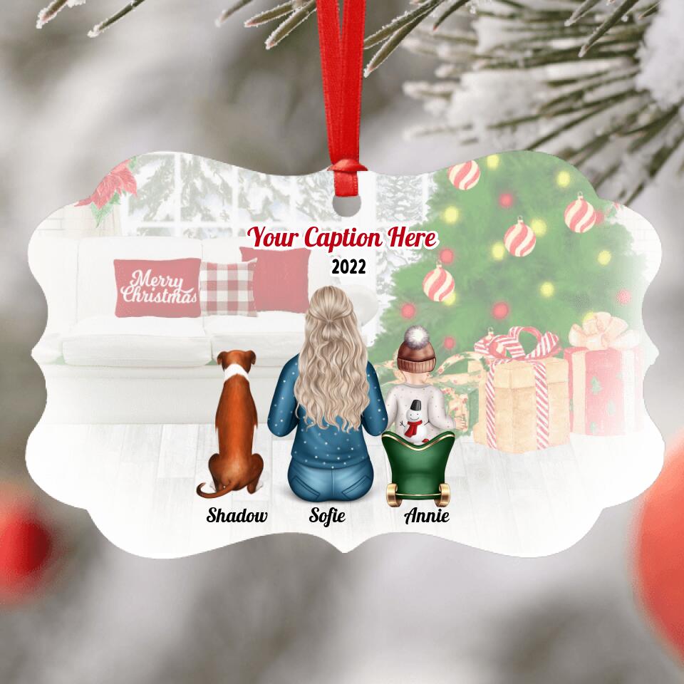Personalised Christmas Family with Dog Ornament - Mother & Baby