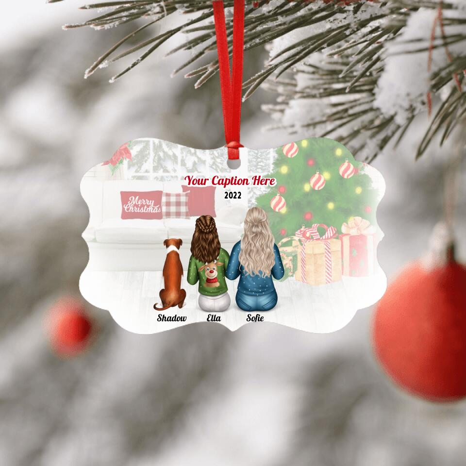 Personalised Christmas Family with Dog Ornament - Mother & Teenager