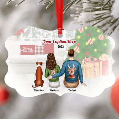 Personalised Christmas Family with Dog Ornament - Father & Teenager