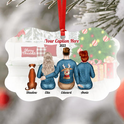 Personalised Christmas Family with Dog Ornament - Siblings/ Friends 2 Female & 1 Male