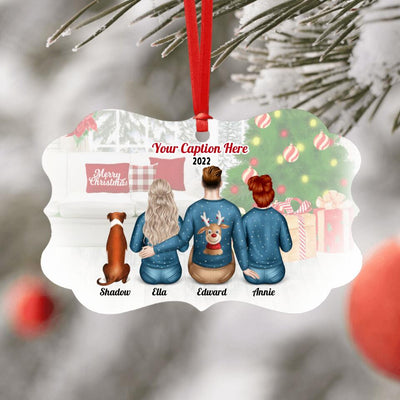 Personalised Christmas Family with Dog Ornament - Siblings/ Friends 2 Female & 1 Male