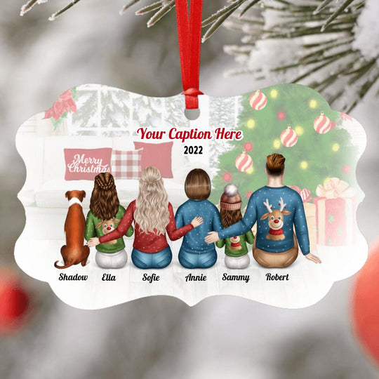 Personalised Christmas Family with Dog Ornament - Parents, Adult Daughter, Teenager & Child