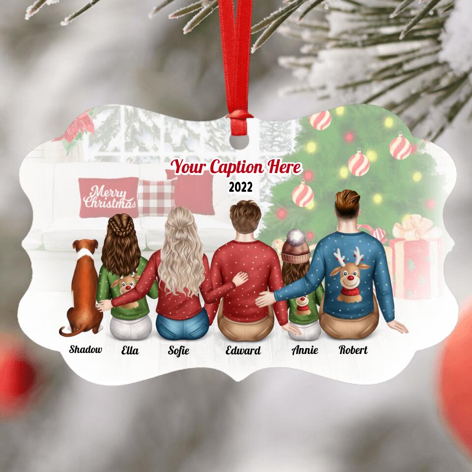 Personalised Christmas Family with Dog Ornament - Parents, Adult Son, Teenager & Child