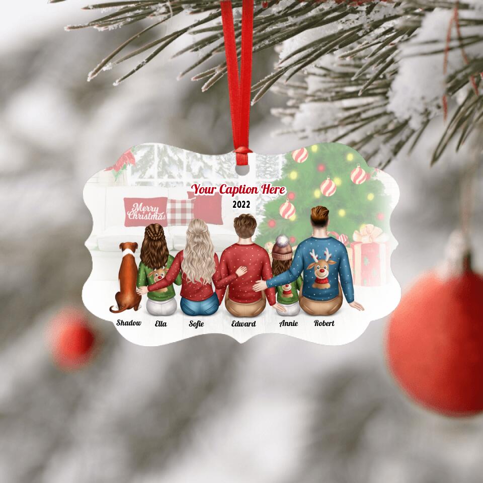 Personalised Christmas Family with Dog Ornament - Parents, Adult Son, Teenager & Child