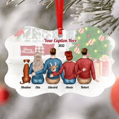 Personalised Christmas Family with Dog Ornament - Siblings/ Friends 2 Female & 2 Male