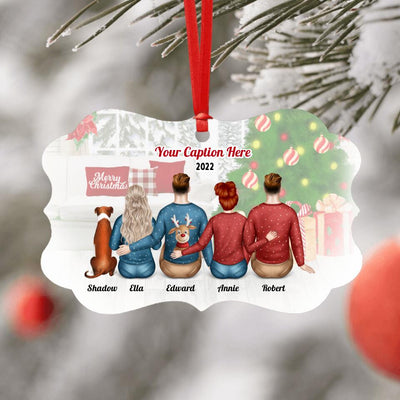 Personalised Christmas Family with Dog Ornament - Siblings/ Friends 2 Female & 2 Male