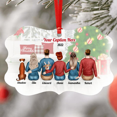 Personalised Christmas Family with Dog Ornament - Siblings/ Friends 3 Female & 2 Male