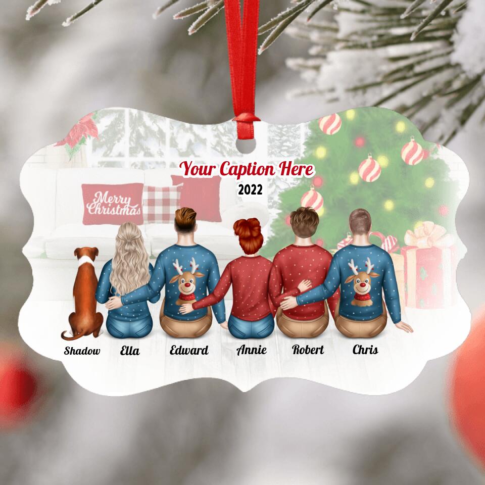 Personalised Christmas Family with Dog Ornament - Siblings/ Friends 2 Female & 3 Male