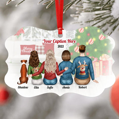 Personalised Christmas Family with Dog Ornament - Parents, Adult Daughter & Teenager