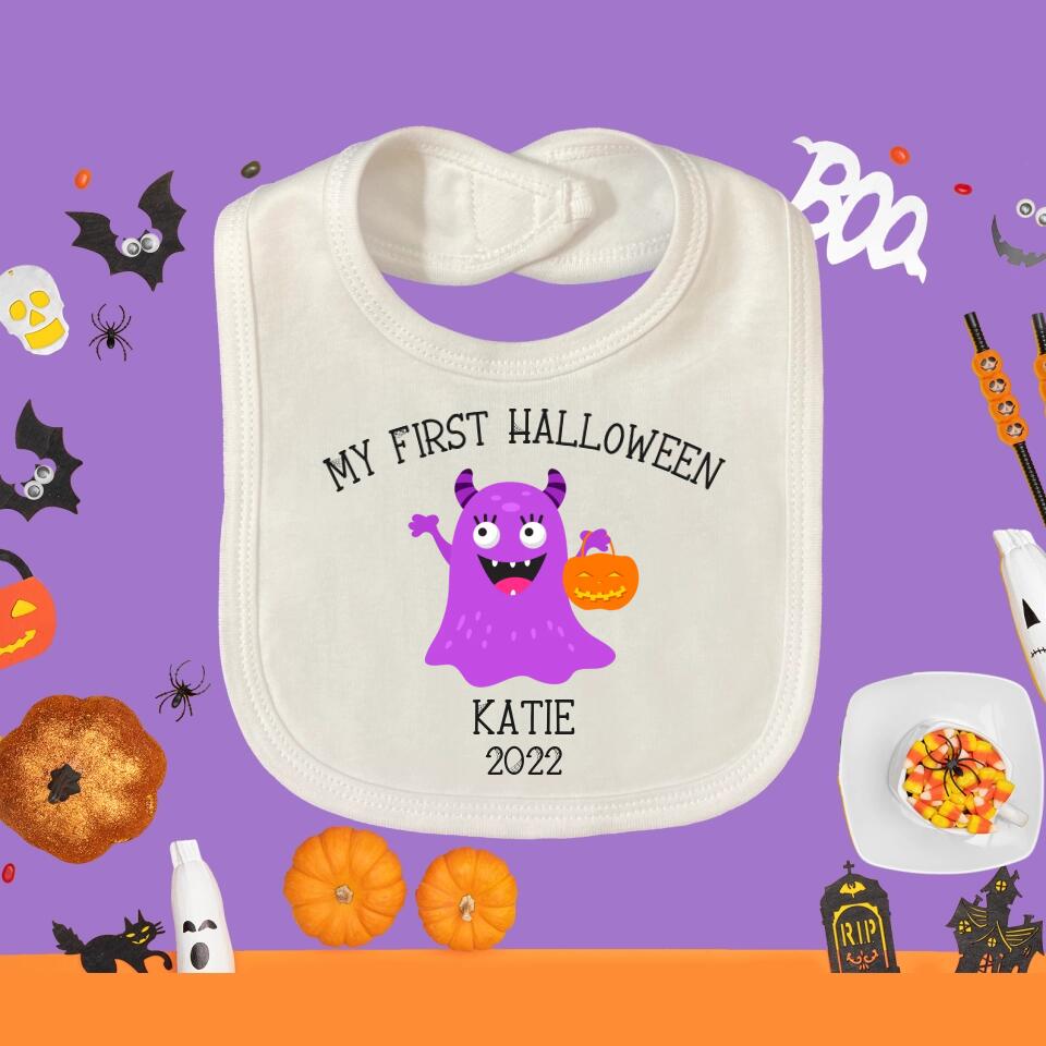 Personalised Baby Bib - My First Halloween - Little Monsters