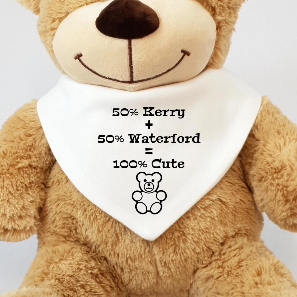 Personalised Baby Bib with Teddy Bear - Half & Half - Customise with Town, County or Country