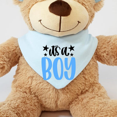 Personalised Baby Bib with Teddy Bear - Gender Reveal Boy