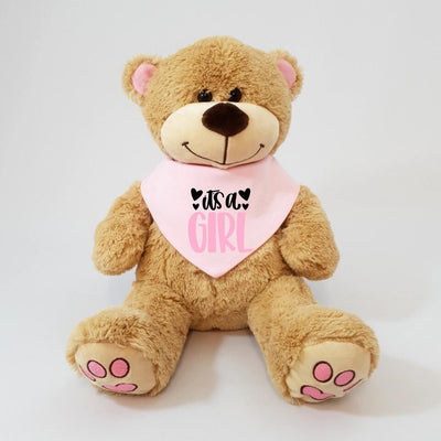 Personalised Baby Bib with Teddy Bear - Gender Reveal - Girl