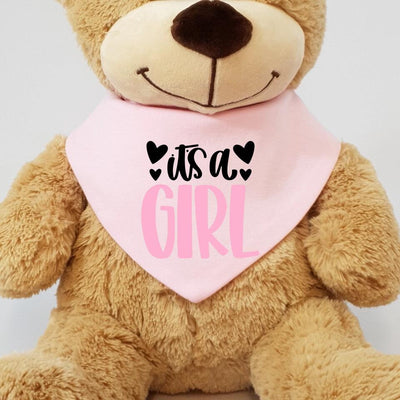 Personalised Baby Bib with Teddy Bear - Gender Reveal - Girl