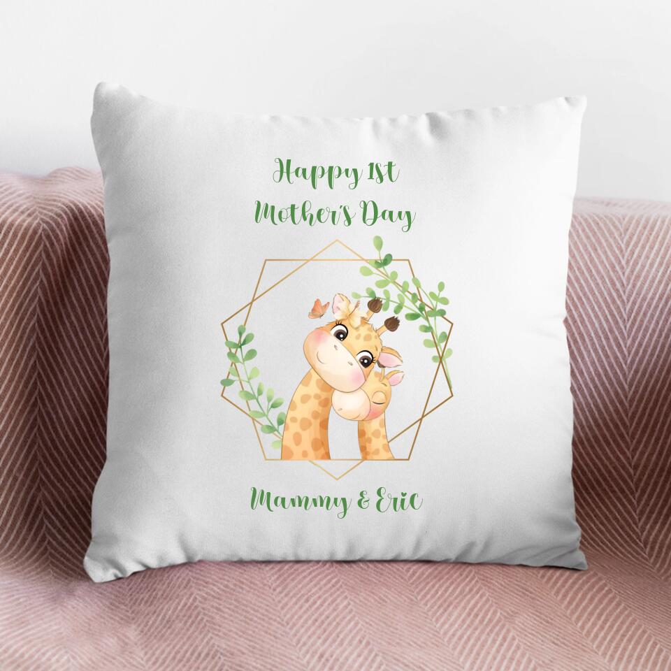 Personalised First Mother's Day Cushion- Giraffes