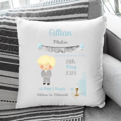 Personalised First Holy Communion Gift - Cushion for Boys - Style 2
